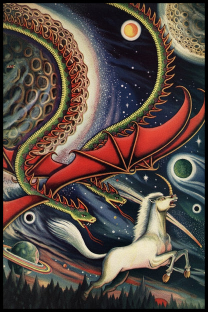 MATT FOX - WEIRD TALES V40N05 - COSMIC HYDRA VS UNICORN IN OUTER SPACE POSTER