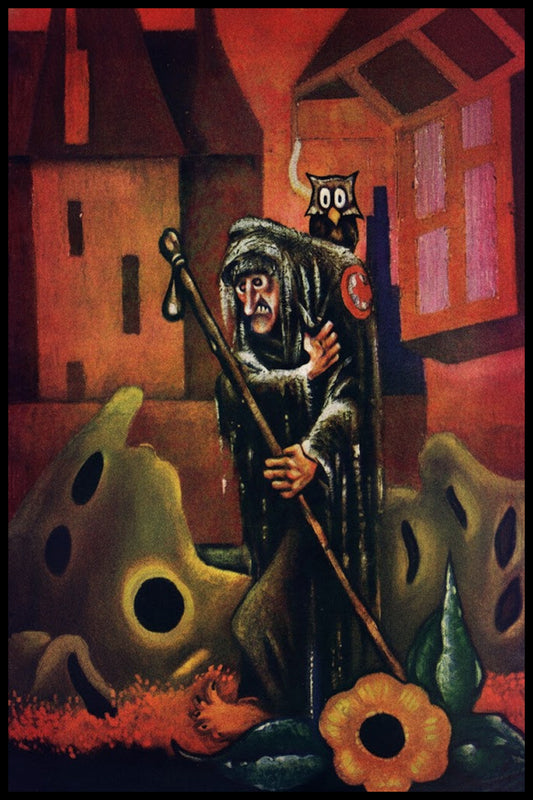 LEE BROWN COYE - WEIRD TALES V41N02 - STRANGE WITCH & OWL IN SURREAL GARDEN POSTER