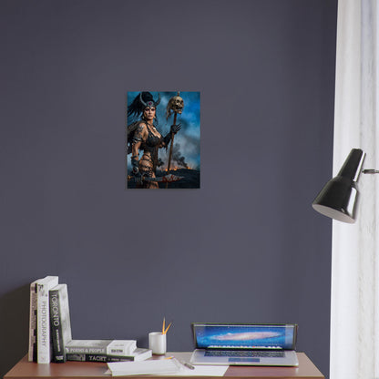 Dark Fantasy Art Poster – Warrior Woman with Skull Staff, Epic Battle Print 3