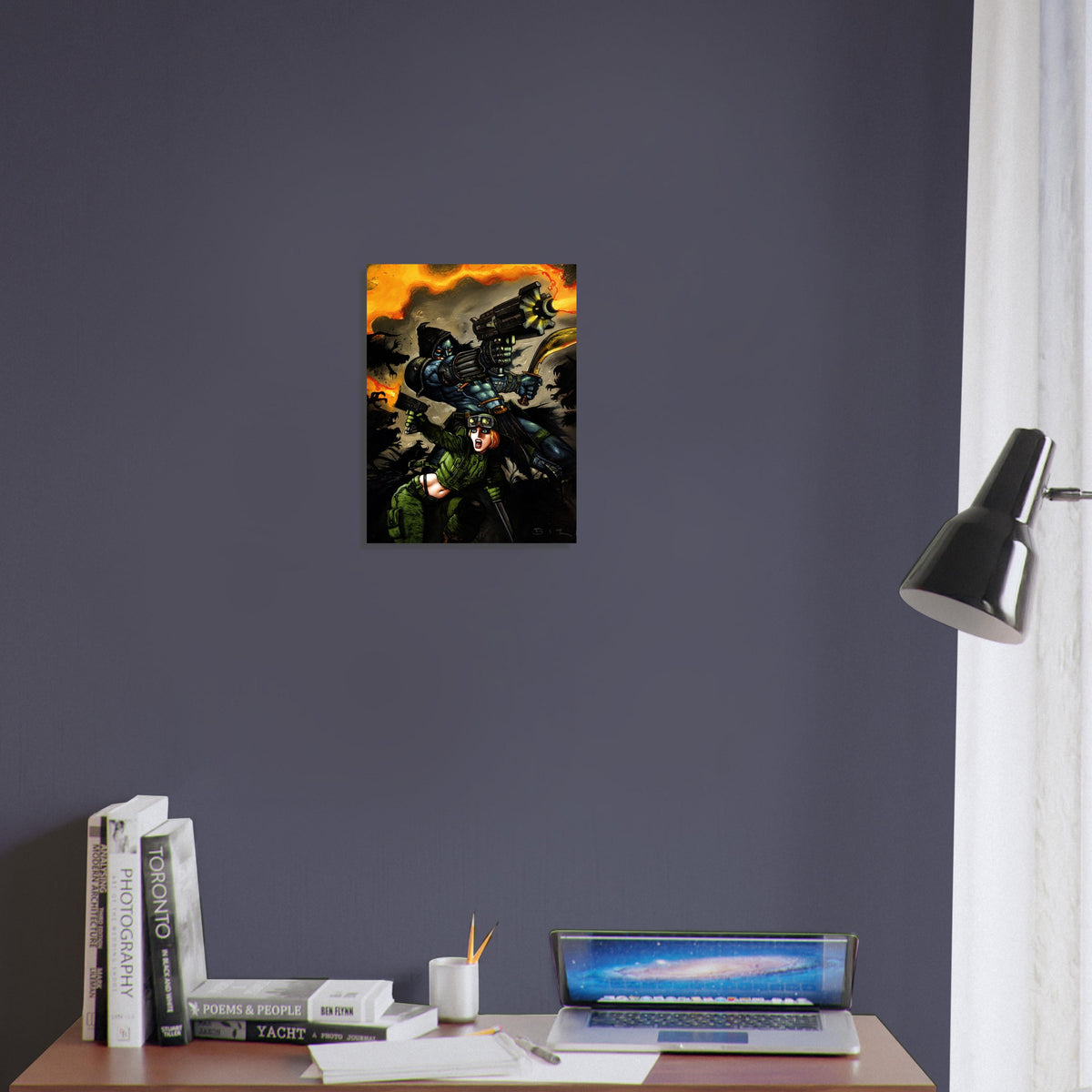 Sci-Fi Soldier Woman Poster - Armed Warrior Battle Scene Fantasy Wall Art 3