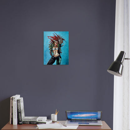 Red-Haired Cyberpunk Warrior Woman Poster – Punk Fantasy Art Wall Art Decor 3