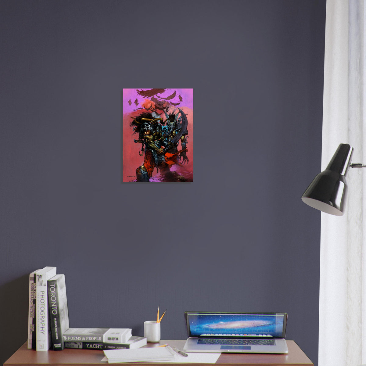 Dark Fantasy Demon Warrior Poster – Horned Beast with Blade 1992 Wall Art Decor 3