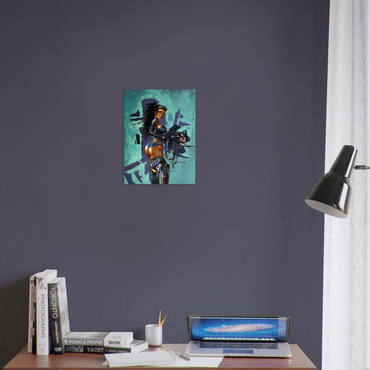 Cyberpunk Warrior Woman Poster - Armed & Tattooed Dark Fantasy Wall Art 3