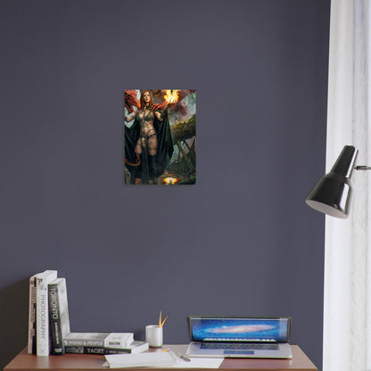 Fantasy Art Poster – Dragon Sorceress Warrior Woman with Fire Magic Wall Art 3