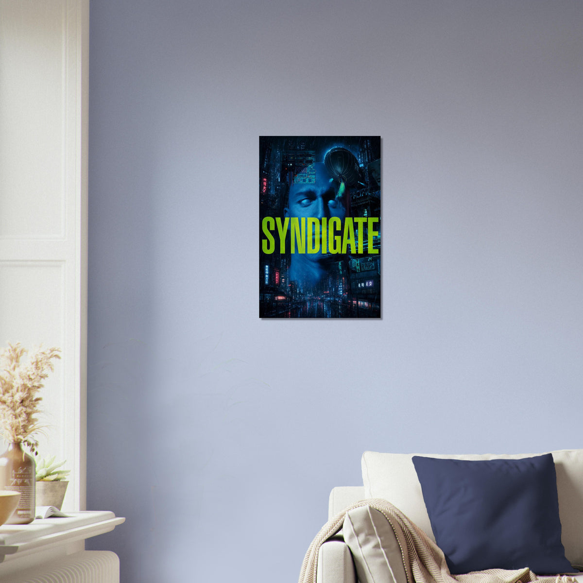SYNDICATE Cyberpunk Hacker Poster – Neon Blue Sci-Fi Thriller Wall Art Decor 3