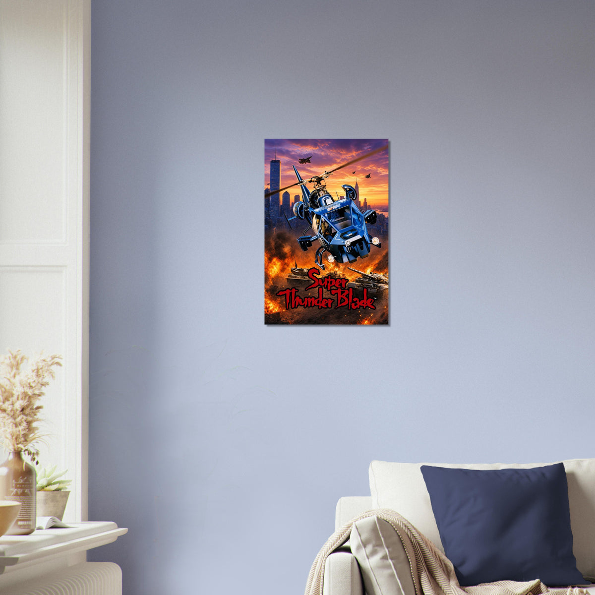 Super Thunder Blade Poster – Blue Combat Helicopter Action Art Wall Art Decor 3