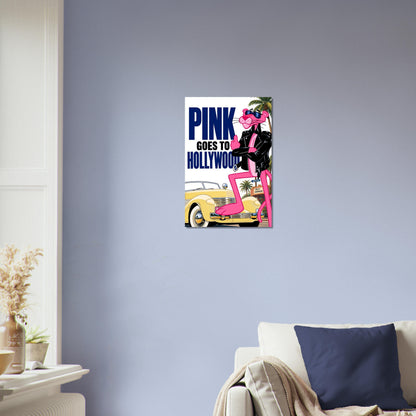 Pink Goes to Hollywood Poster – Retro Cat Character 1980s Style Wall Art Decor 3