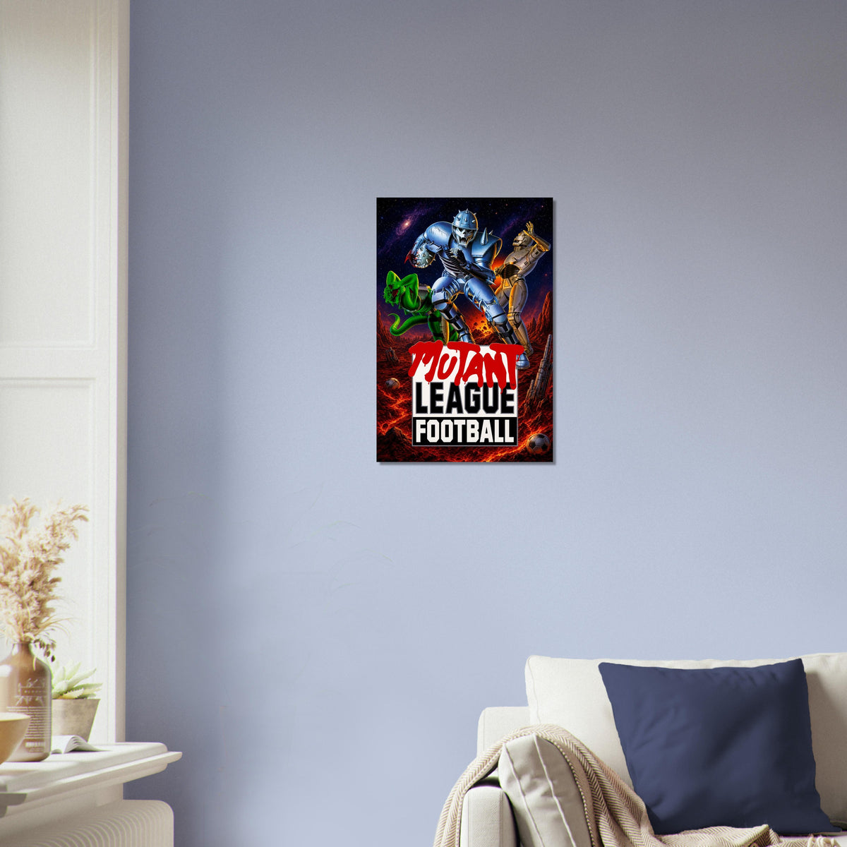 Mutant League Football Poster – Blue Armored Warrior Sci-Fi Sports 3