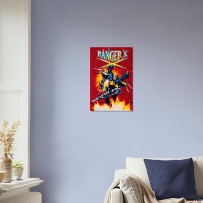 Ranger X Poster – Blue Robot Warrior with Guns Retro Art Wall Art Decor 3