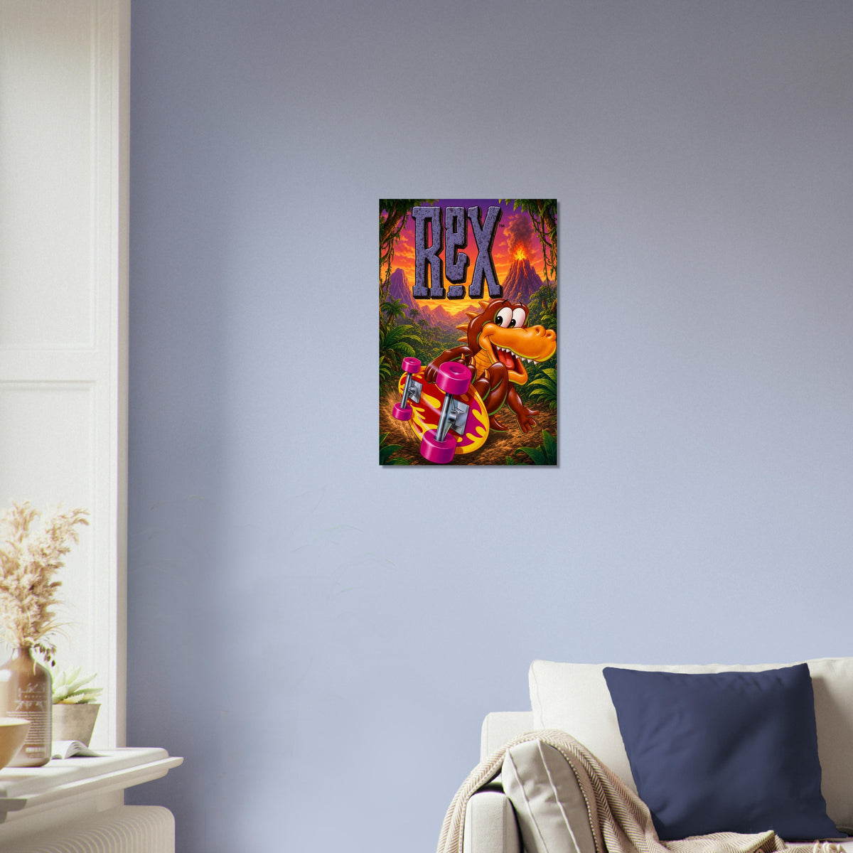 REX Skateboarding Dinosaur Poster – Radical 90s Video Game Art Wall Art Decor 3