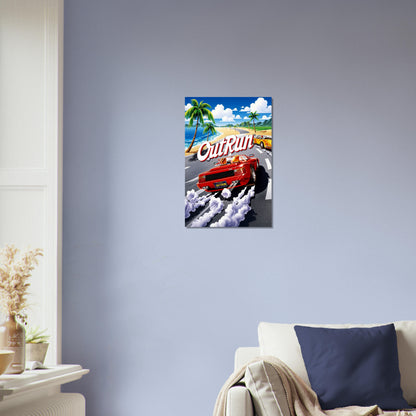OutRun Poster - Red Sports Car Coastal Racing Retro Game Art Wall Art 3