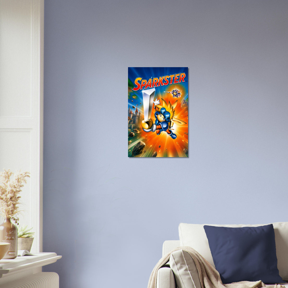 Sparkster Video Game Hero Poster – Blue Robot Knight Adventure Wall Art Decor 3
