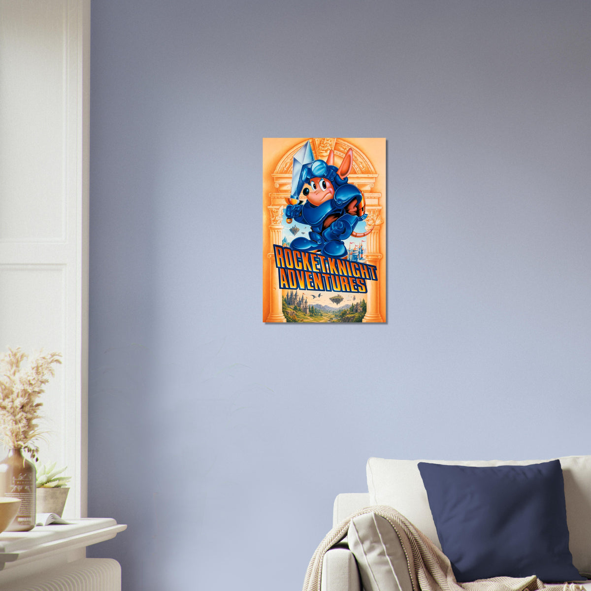 Rocket Knight Adventures Poster – Blue Armored Hero Sword Fantasy Art 3