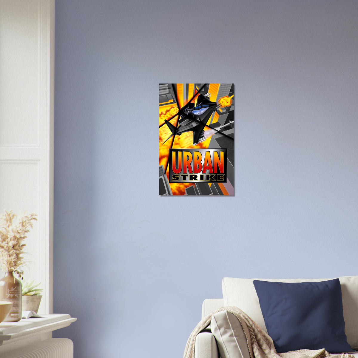 Urban Strike Helicopter Action Poster – Black Fighter Jet Game Art 3