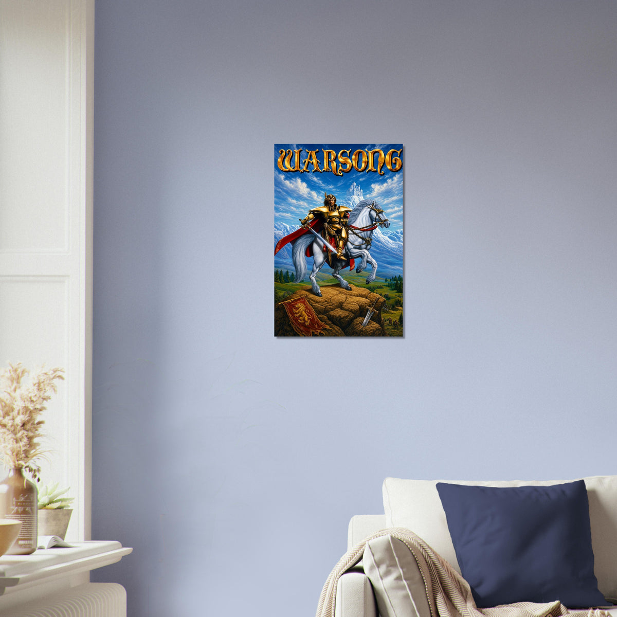 Warsong Fantasy Warrior King Poster – Golden Knight on White Horse 3