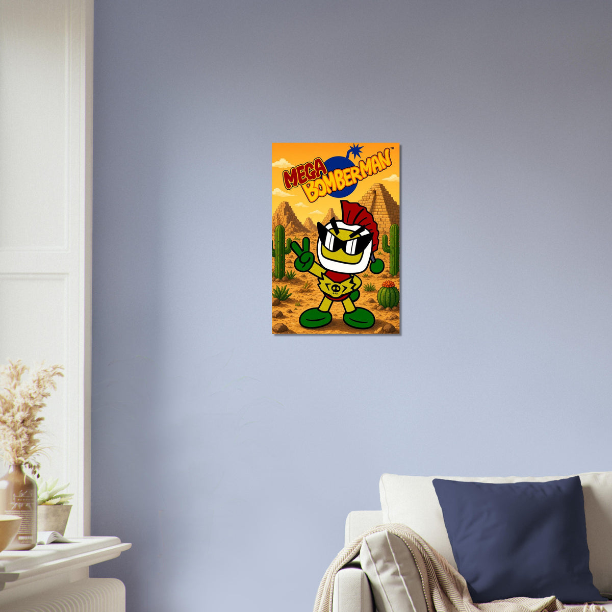 Mega Bomberman Poster – Retro Video Game Character Desert Wall Art Decor 3