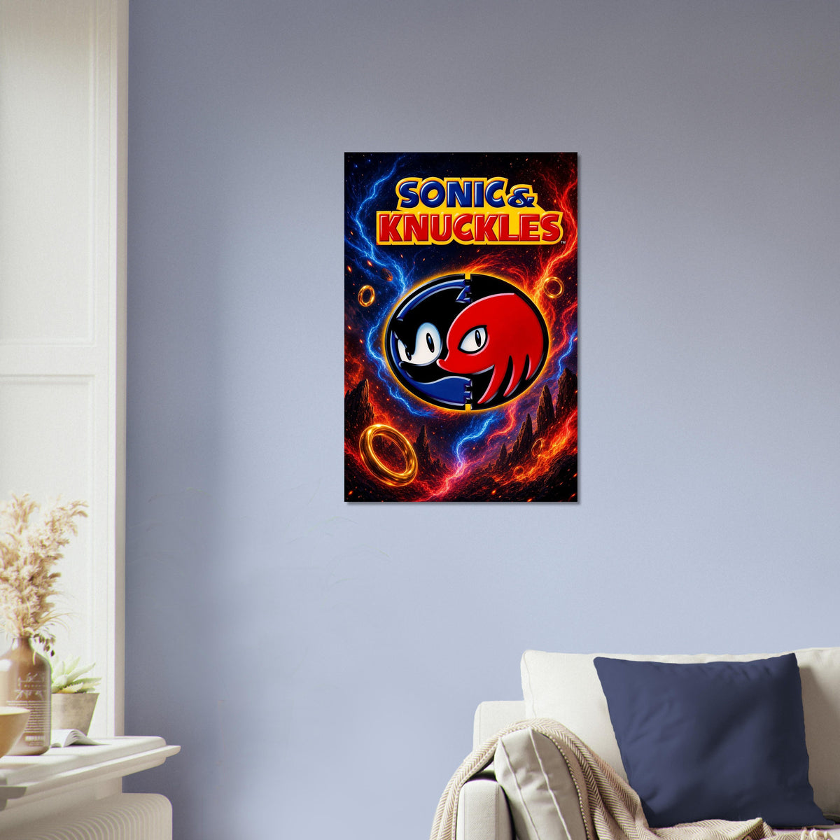 Sonic & Knuckles Video Game Poster – Dual Character Split Design Wall Art Decor 4