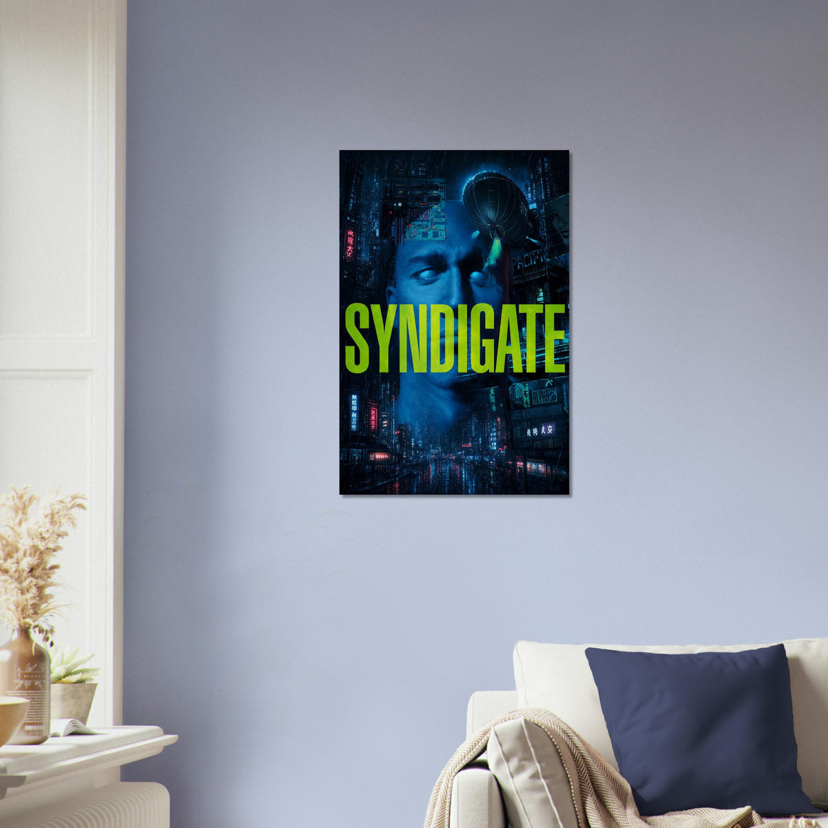 SYNDICATE Cyberpunk Hacker Poster – Neon Blue Sci-Fi Thriller Wall Art Decor 4
