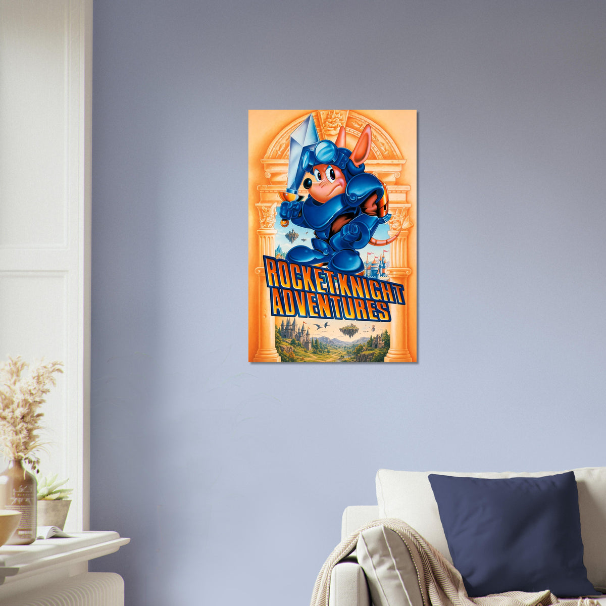 Rocket Knight Adventures Poster – Blue Armored Hero Sword Fantasy Art 4