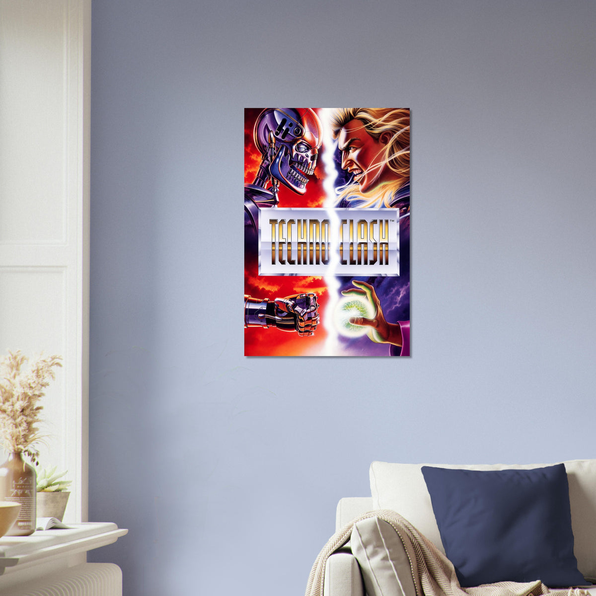 TechnoClash Poster - Robot vs Sorceress Sci-Fi Game Art Wall Art Decor 4