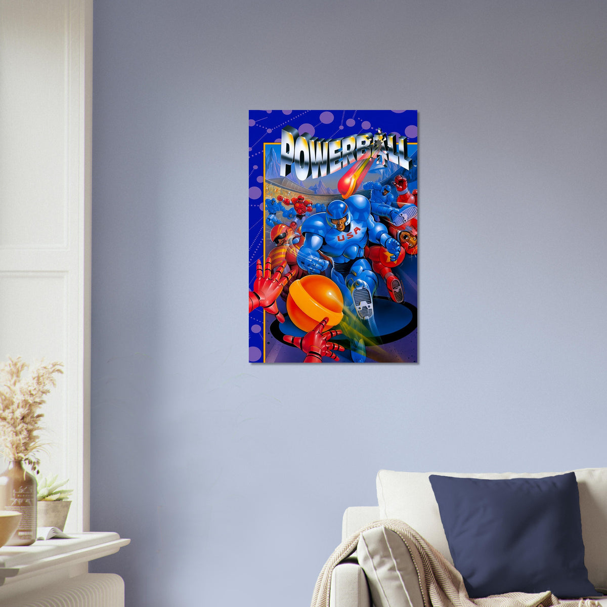 Powerball Video Game Poster – Blue Robot Warrior Action Wall Art Decor 4