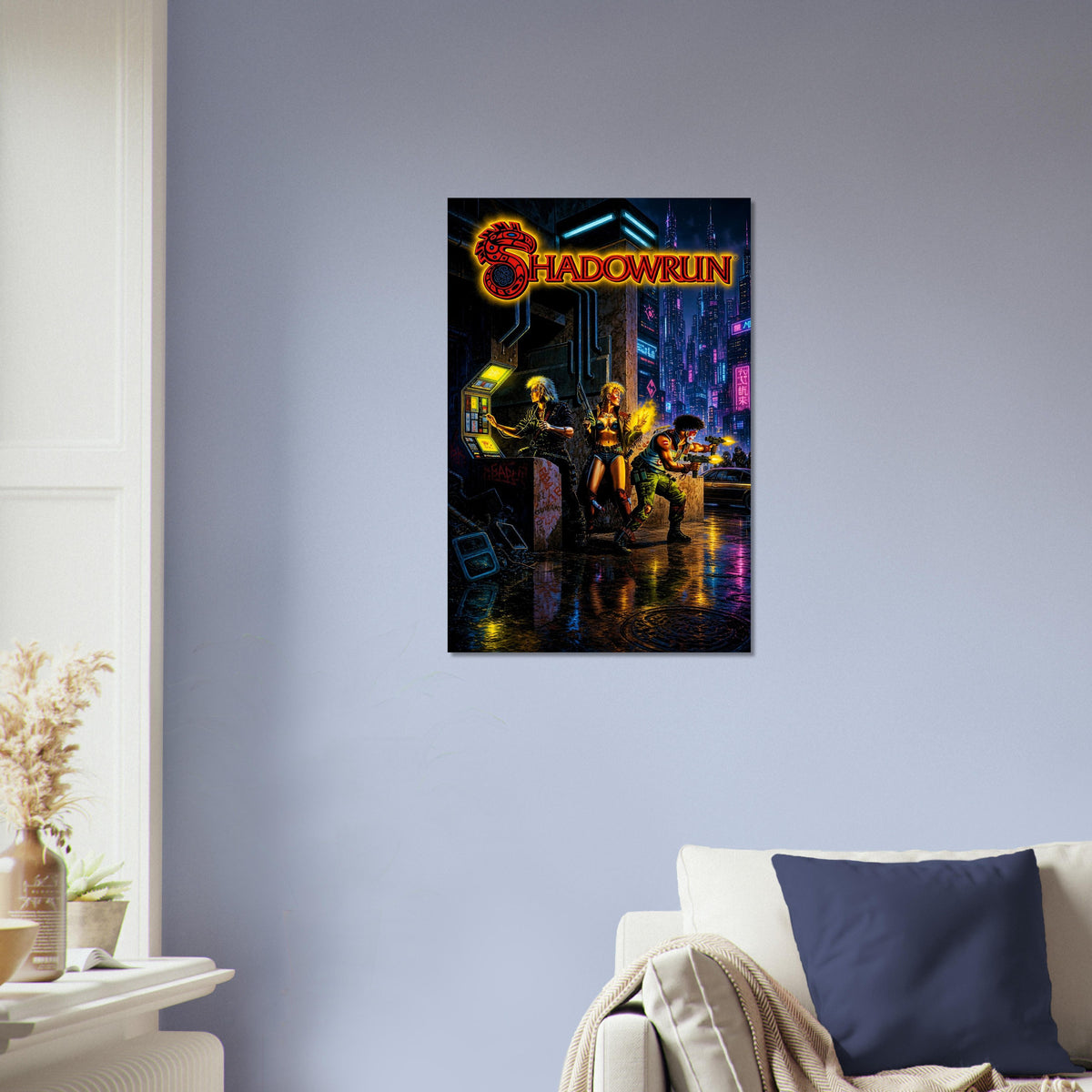 Shadowrun Cyberpunk Poster – Neon Warriors in Futuristic City Wall Art Decor 4