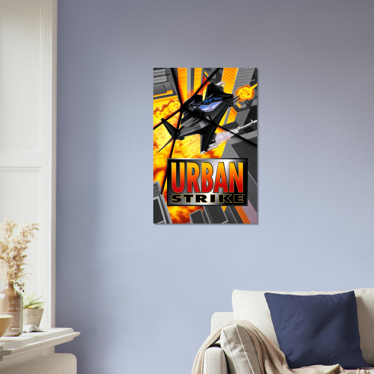 Urban Strike Helicopter Action Poster – Black Fighter Jet Game Art 4