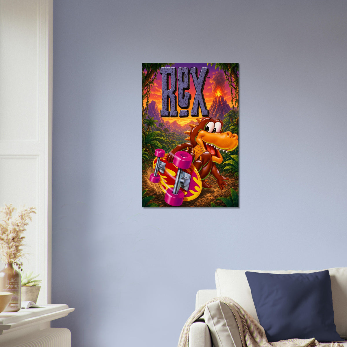 REX Skateboarding Dinosaur Poster – Radical 90s Video Game Art Wall Art Decor 4