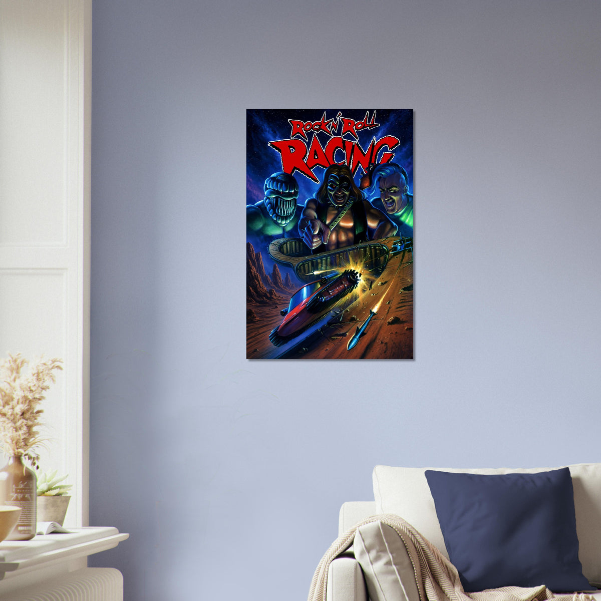 Rock N Roll Racing Poster – Neon Demons Desert Speed Game Art Wall Art Decor 4