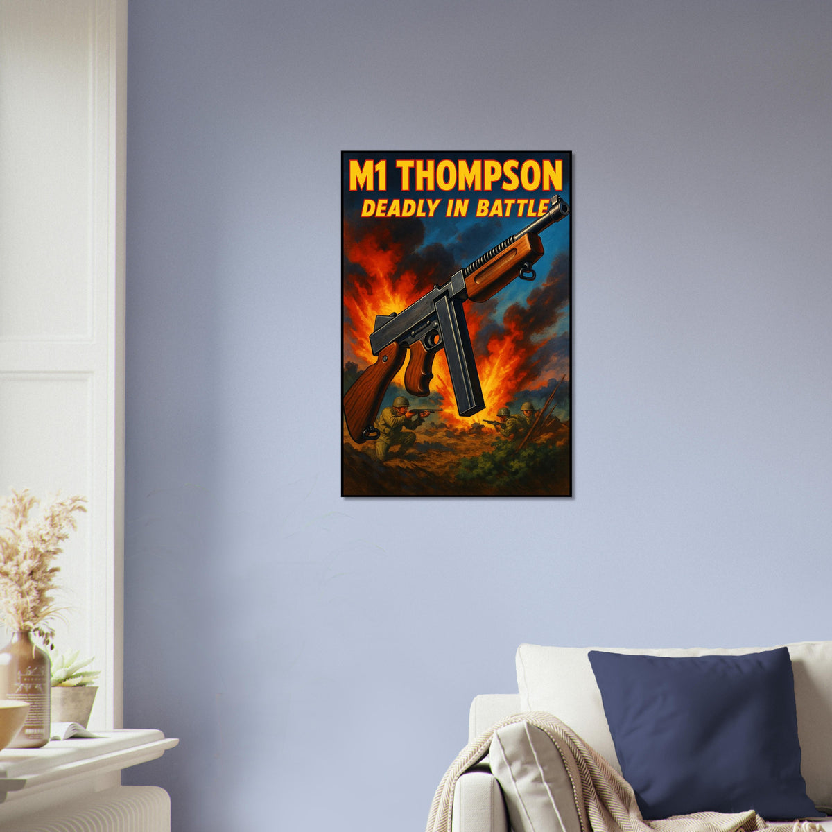 M1 Thompson Tommy Gun Poster - Vintage WWII Submachine Gun Military Art 4