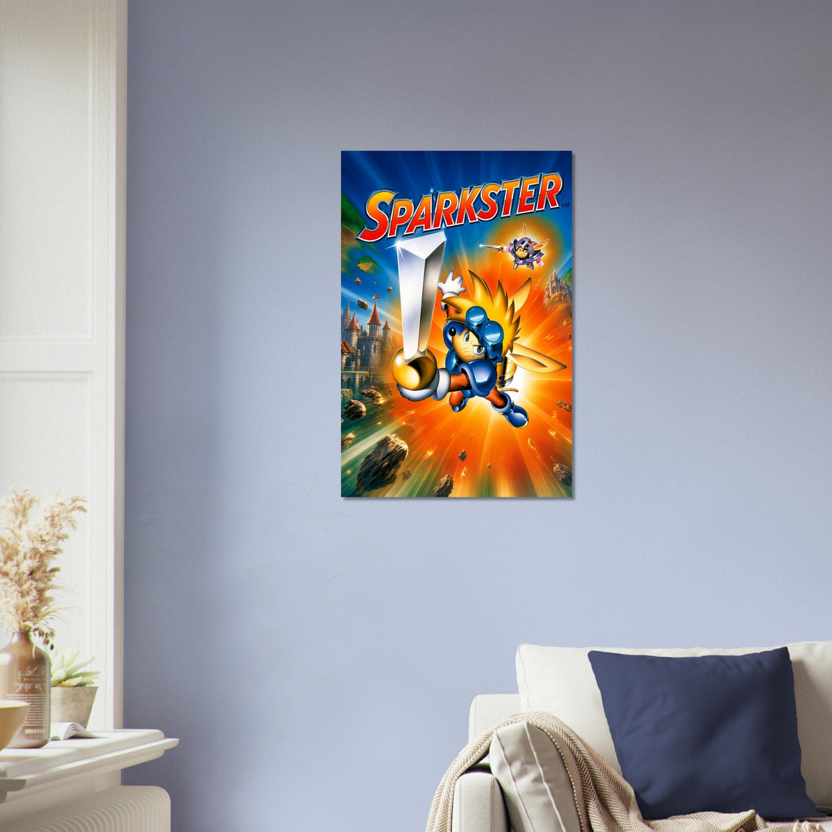 Sparkster Video Game Hero Poster – Blue Robot Knight Adventure Wall Art Decor 4