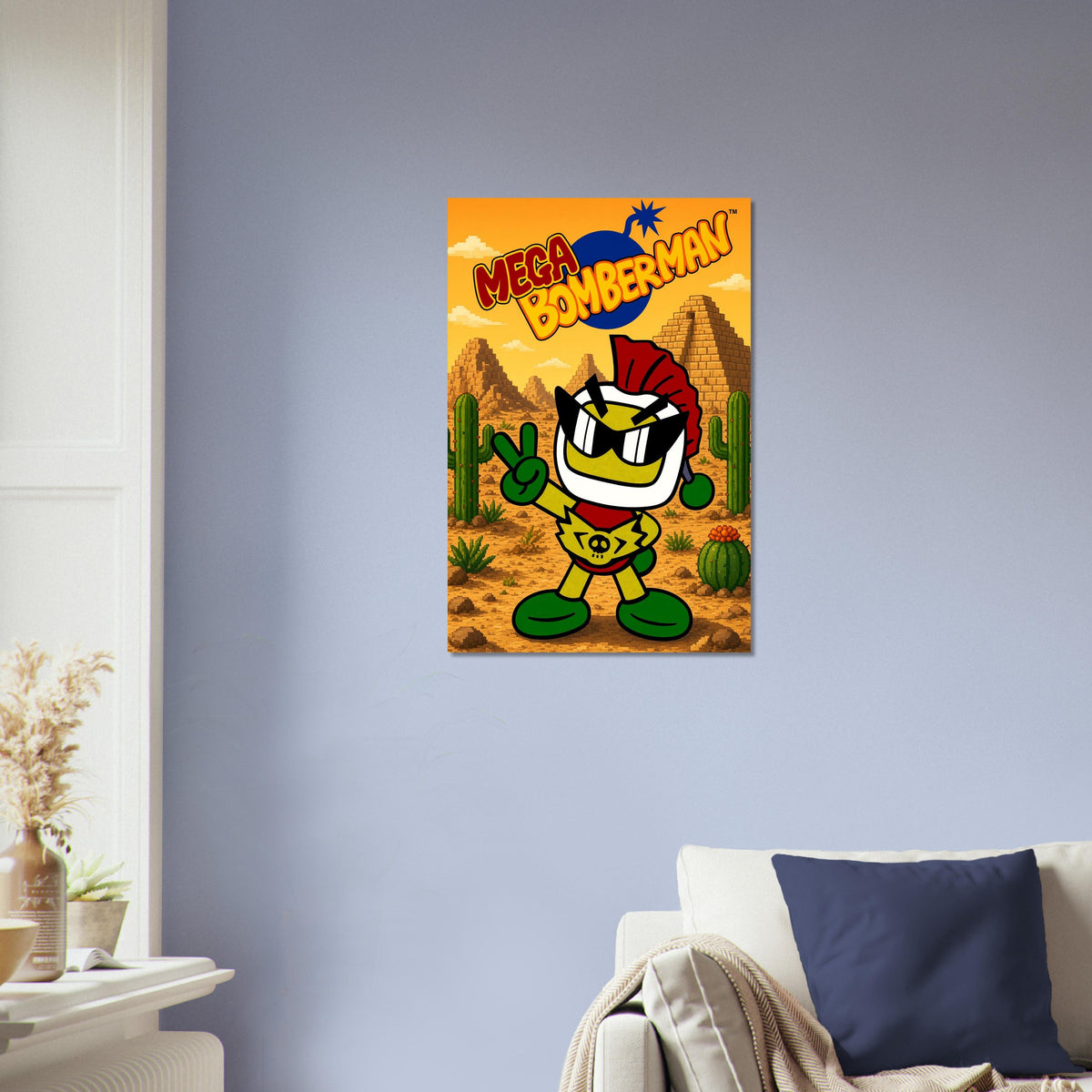 Mega Bomberman Poster – Retro Video Game Character Desert Wall Art Decor 4