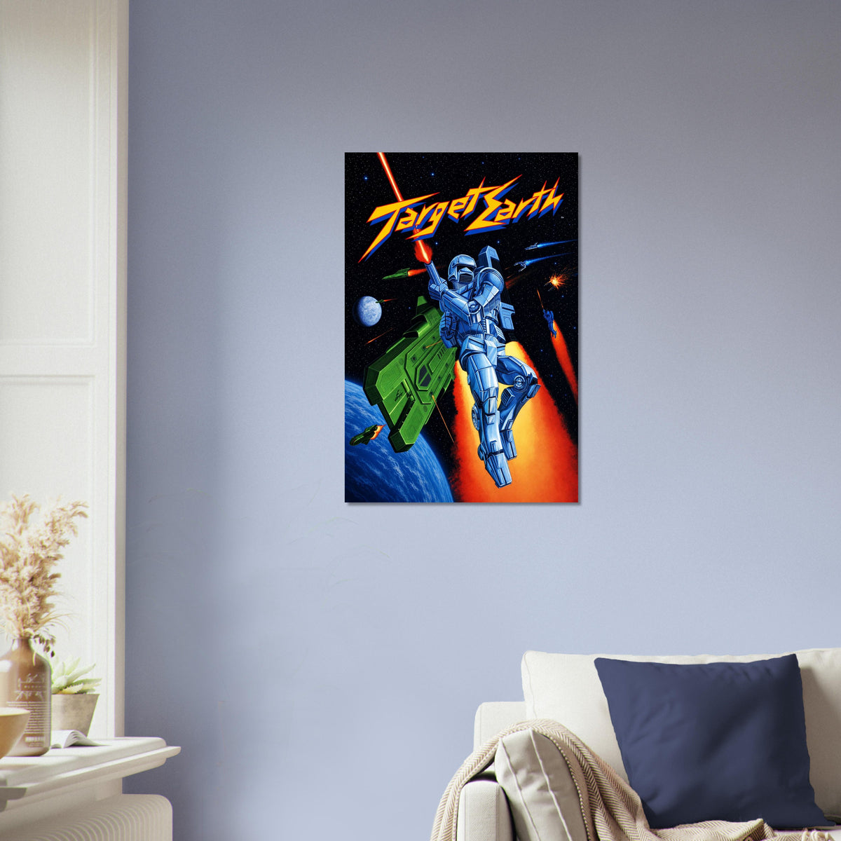 Target Earth Poster – Blue Robot Mech Warrior Sci-Fi Battle Art Wall Art Decor 4