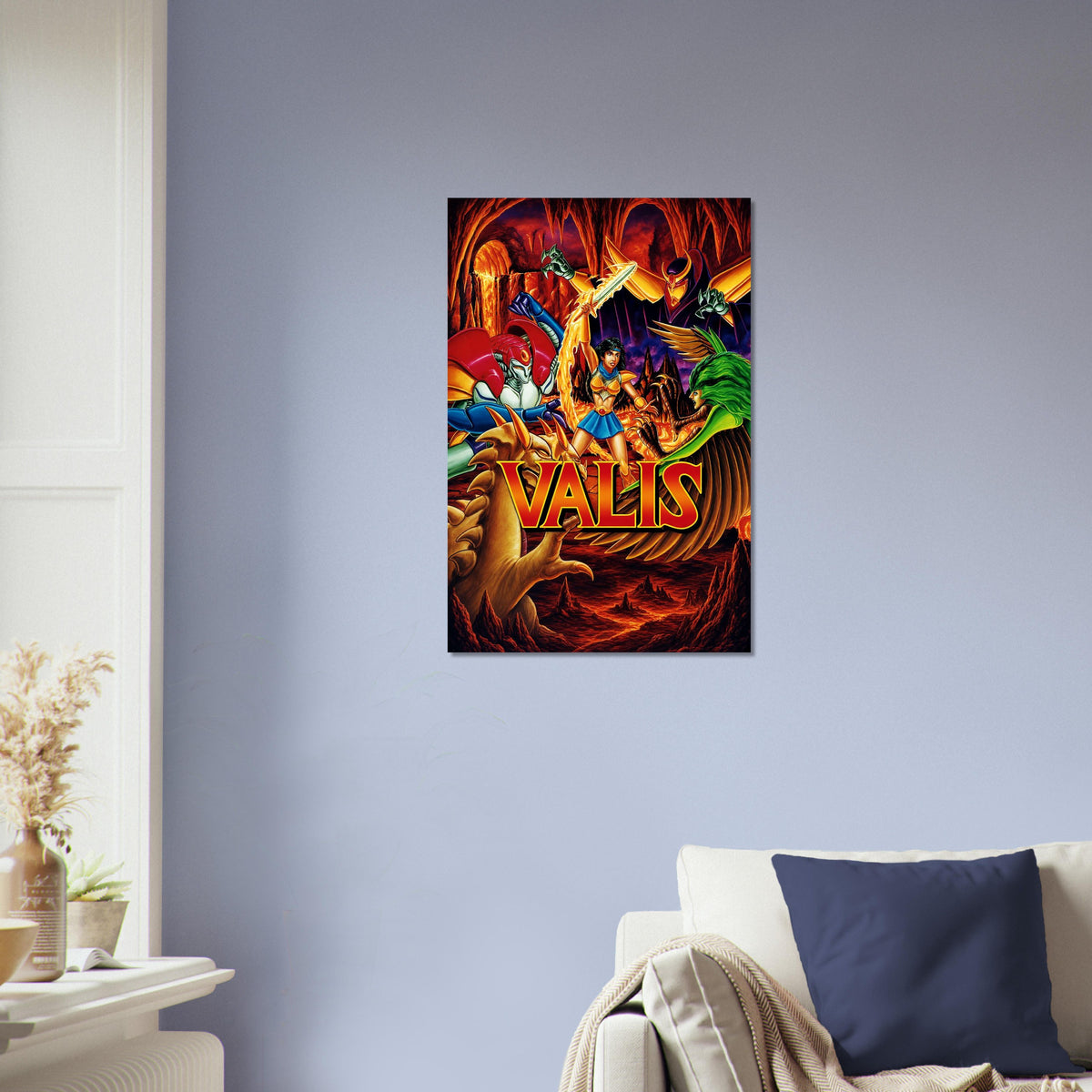 Valis Fantasy Warrior Poster – Golden Sword & Demon Wings Art Wall Art Decor 4