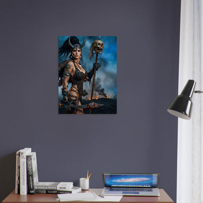 Dark Fantasy Art Poster – Warrior Woman with Skull Staff, Epic Battle Print 4