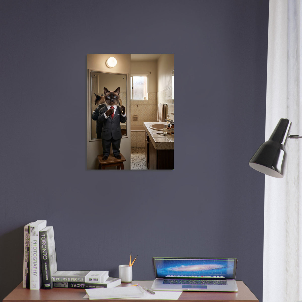 Funny Cat Poster – Sophisticated Cat in a Business Suit, Bathroom Mirror Art 4