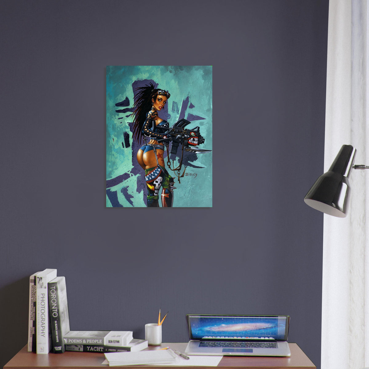 Cyberpunk Warrior Woman Poster - Armed & Tattooed Dark Fantasy Wall Art 4