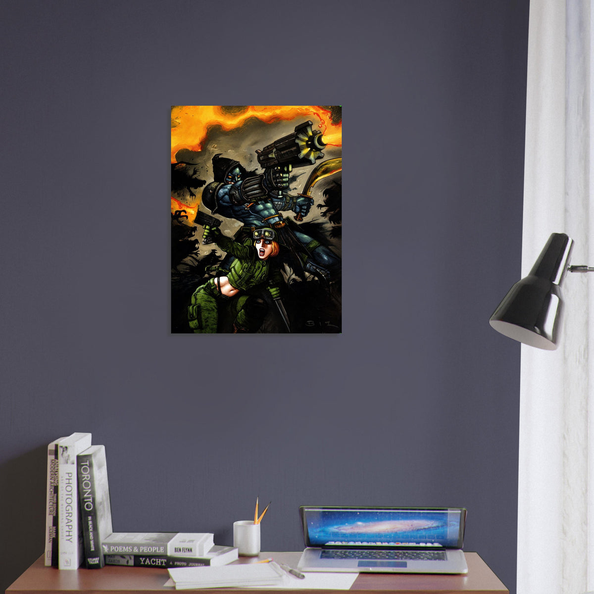 Sci-Fi Soldier Woman Poster - Armed Warrior Battle Scene Fantasy Wall Art 4