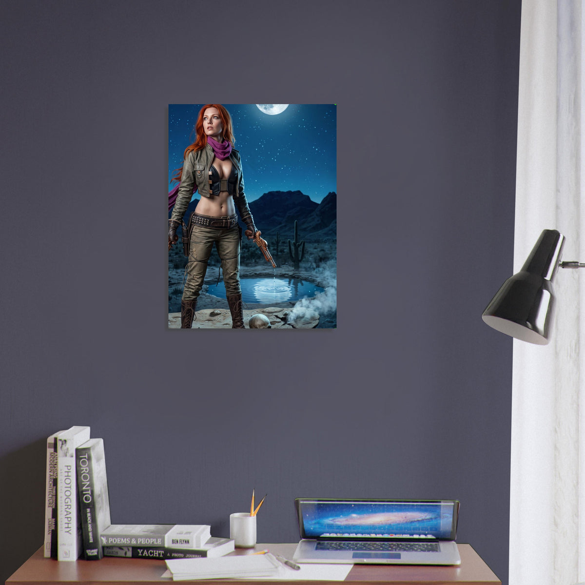 Western Fantasy Poster – Desert Warrior Woman at Moonlight, Action Art Print 4