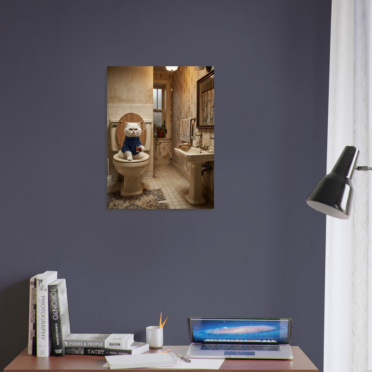 Funny Cat on the Toilet Poster – Quirky Bathroom Humor Wall Art Print 4
