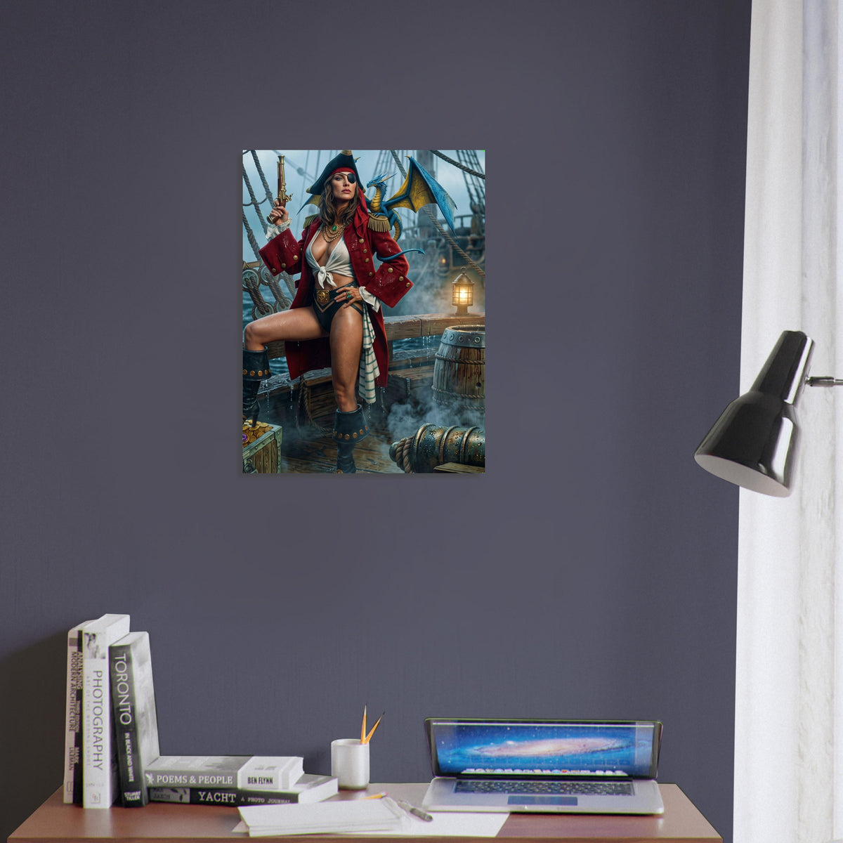 Fantasy Art Poster – Pirate Captain and Dragon, Seafaring Adventure Wall Art 4