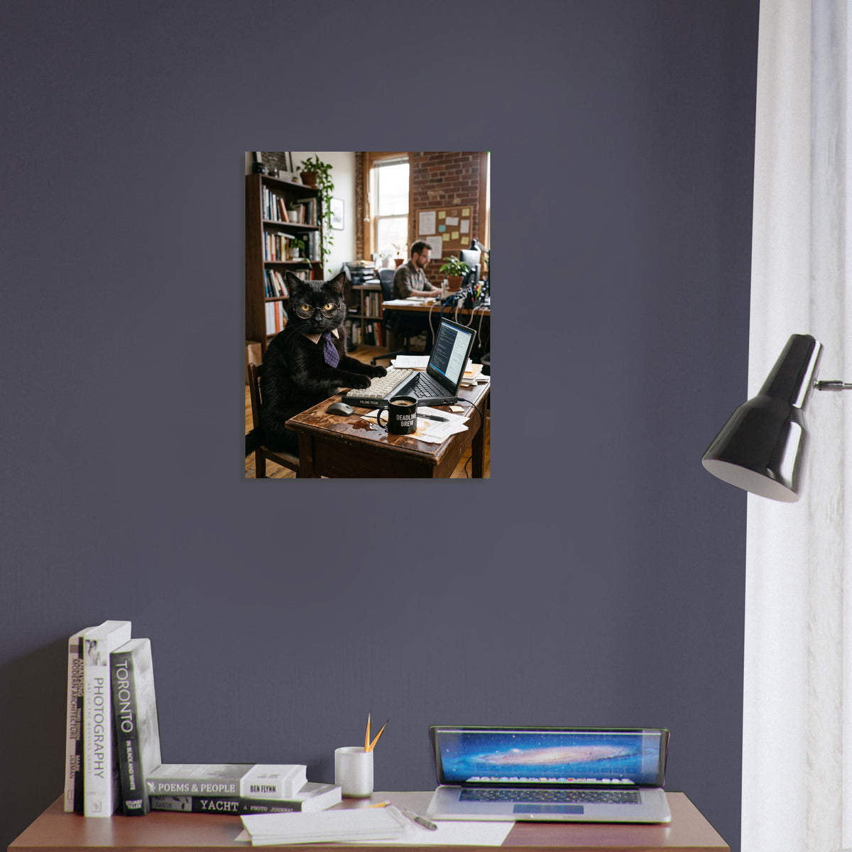Black Cat Poster – Feline Office Worker, Tech Humor Wall Art Print 4