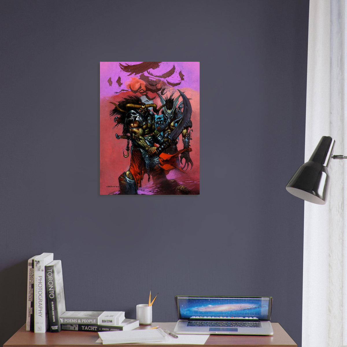 Dark Fantasy Demon Warrior Poster – Horned Beast with Blade 1992 Wall Art Decor 4