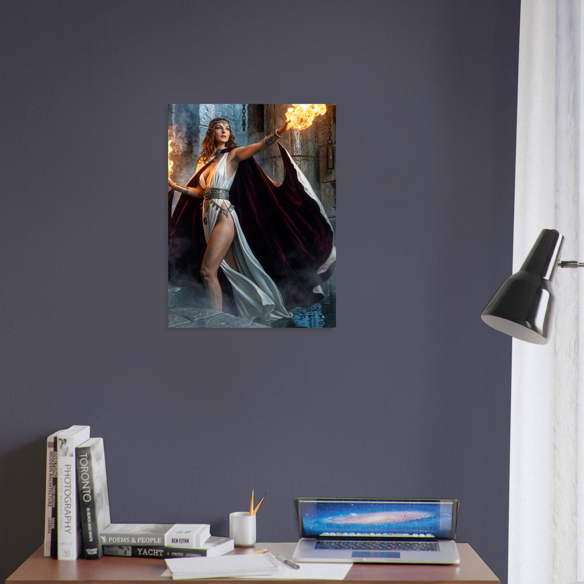 Fantasy Art Poster – Fire Sorceress Warrior Woman, Magic Flame Wall Art Print 4