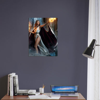 Fantasy Art Poster – Fire Sorceress Warrior Woman, Magic Flame Wall Art Print 4