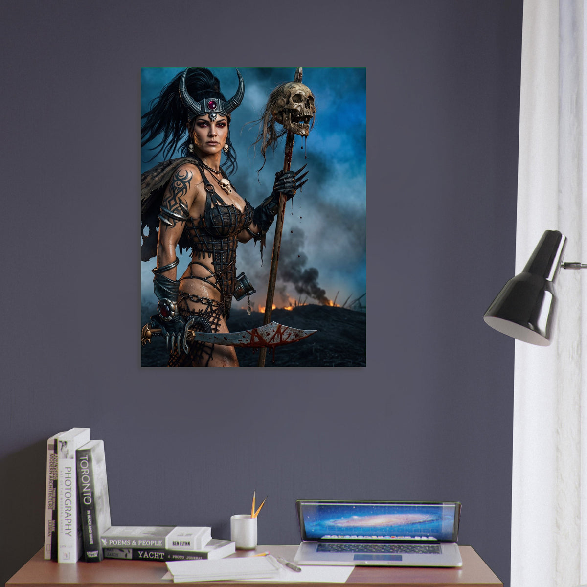 Dark Fantasy Art Poster – Warrior Woman with Skull Staff, Epic Battle Print 5