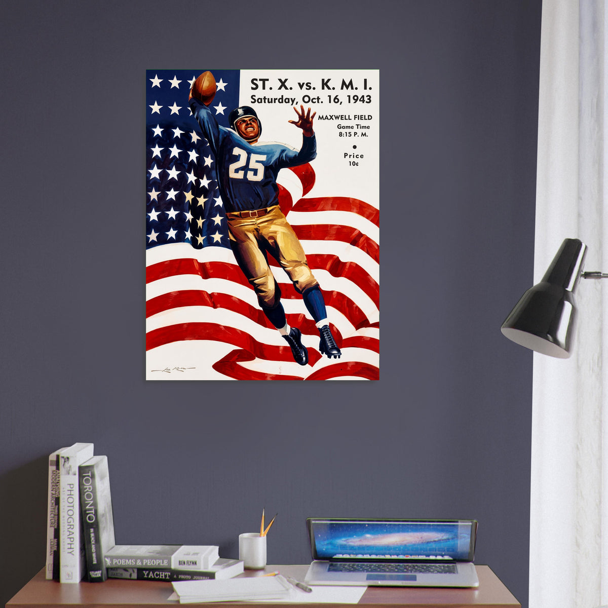 1943 Football Game Poster – Patriotic Athlete Maxwell Field Sports Art 5