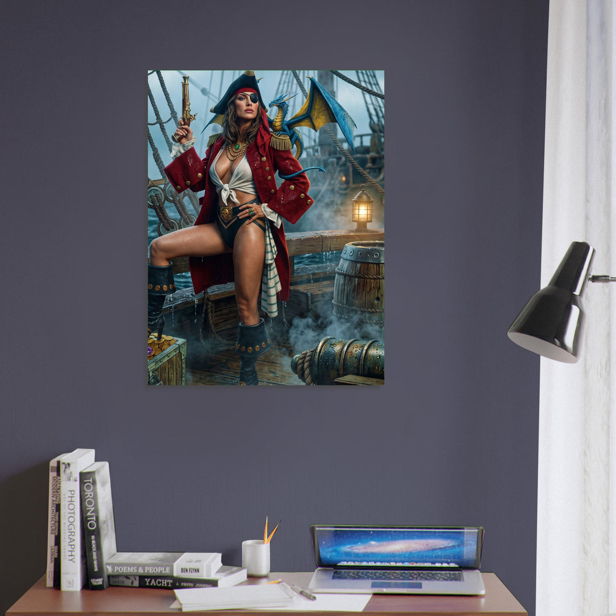 Fantasy Art Poster – Pirate Captain and Dragon, Seafaring Adventure Wall Art 5
