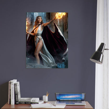 Fantasy Art Poster – Fire Sorceress Warrior Woman, Magic Flame Wall Art Print 5