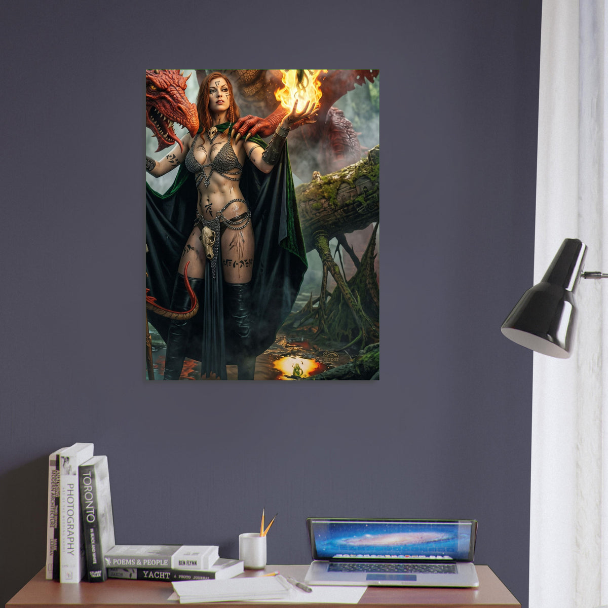 Fantasy Art Poster – Dragon Sorceress Warrior Woman with Fire Magic Wall Art 5